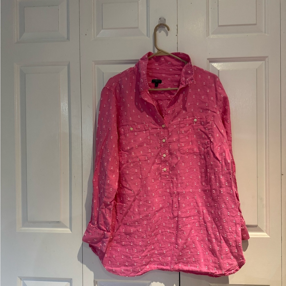 Pink Linen Tunic Shirt with Pattern size 1X